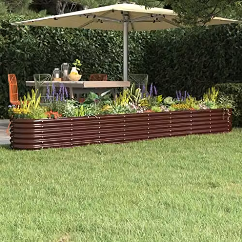 vidaXL Brown Galvanised Steel Raised Bed for Vegetable, Herb or Ornamental Gardens W: 332 cm, D: 40 cm, H: 36 cm – 2