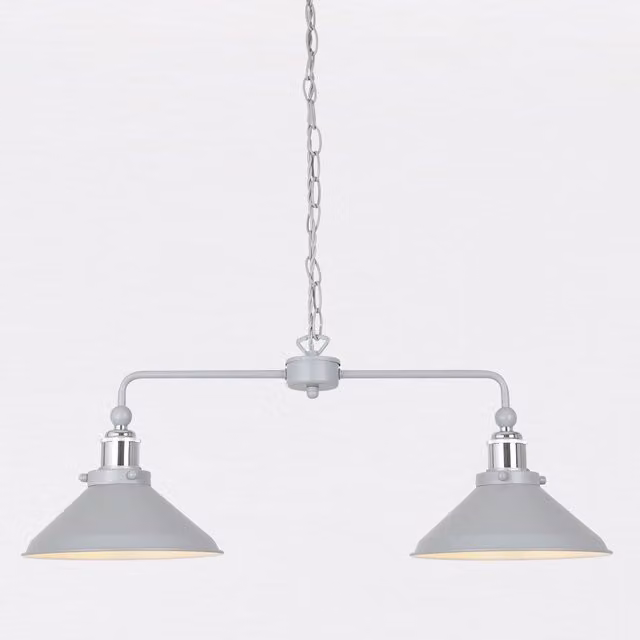 First Choice Lighting Maxwell 2 Light Bar Ceiling Pendant Light in Grey and Chrome