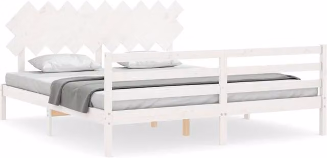 Berkfield Home Super King Size Solid Pine Wood Bed Frame with Headboard in White – 1