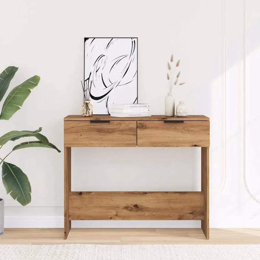 Berkfield Home Artisan Oak Console Table in Brown, W/D/H: 90 x 36 x 75 cm – 3