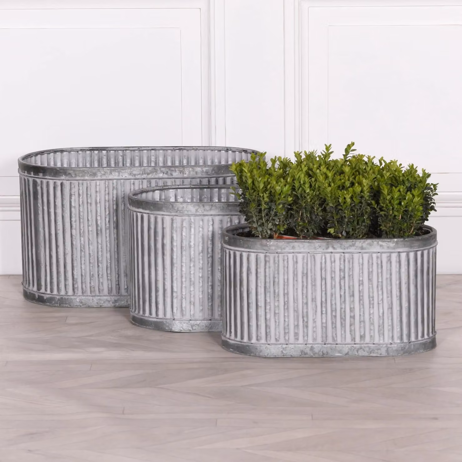 Glasstone Ribbed Metal Tabletop Planter in White, H: 34.5 cm, W: 32.0 cm, D: 34.5 cm