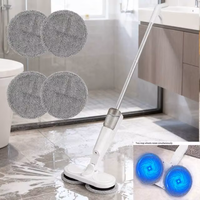 VOGREX Cordless Dual Spin Electric Floor Mop Scrubber Cleaner in White