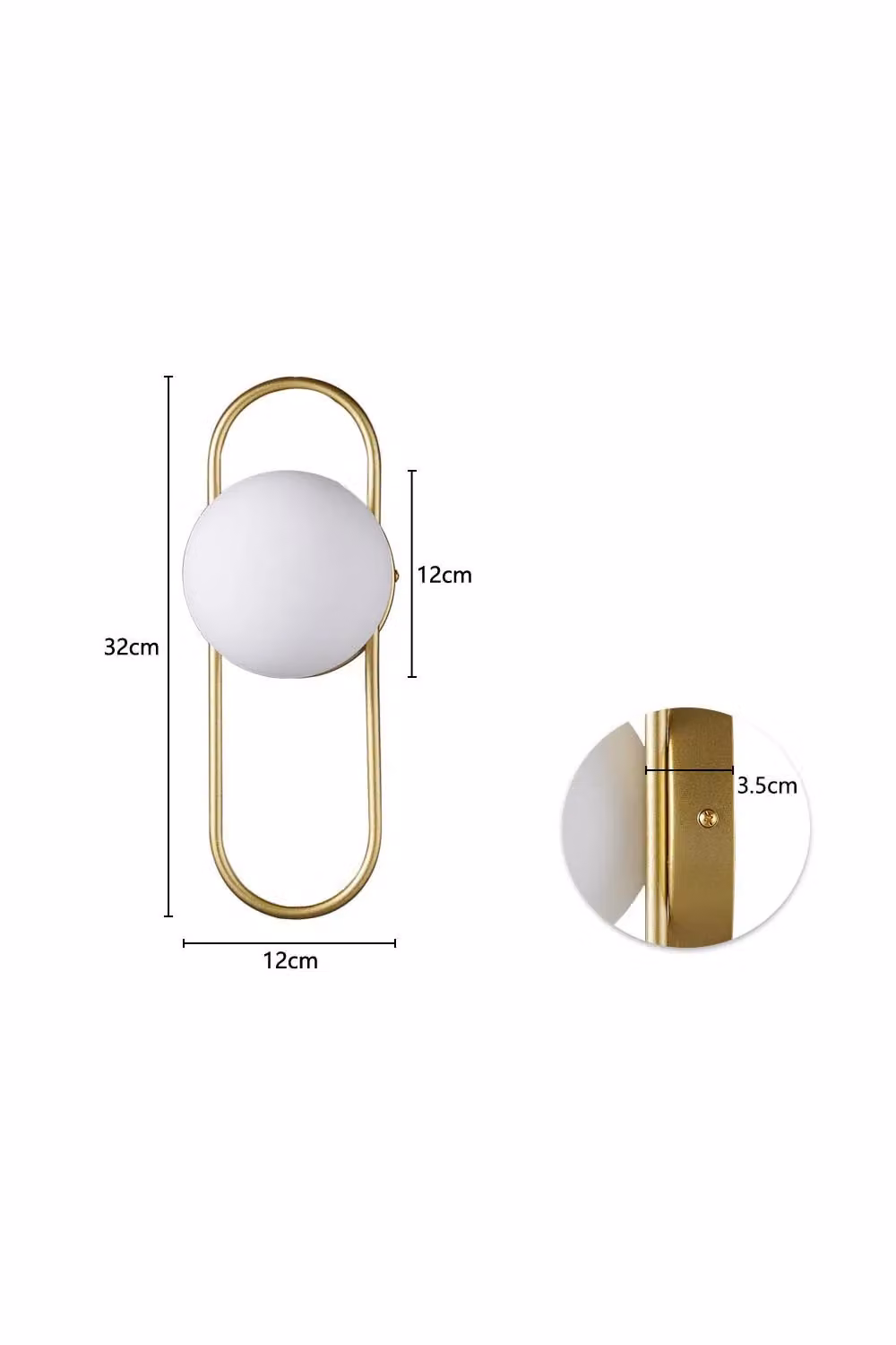 Living and Home Modern Gold and White Sphere Single-Light Wall Light – 2