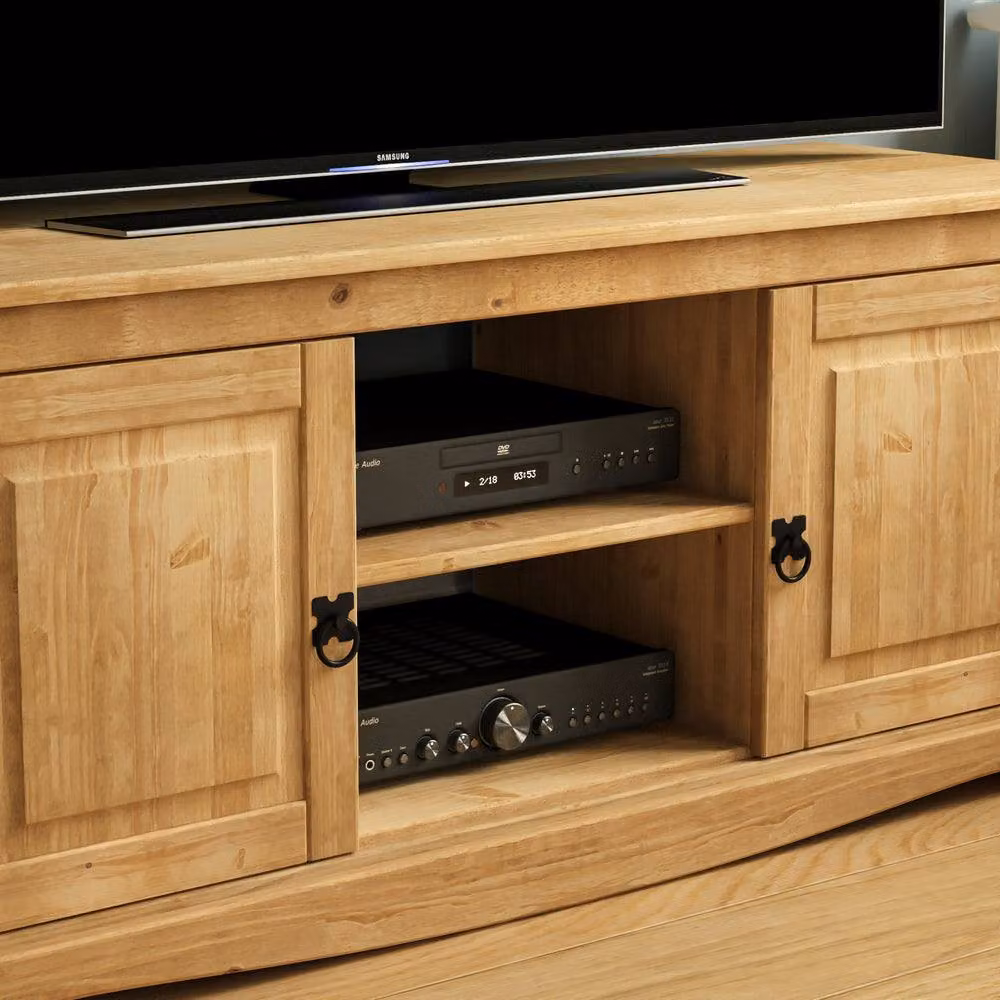 HD Designs Vida Designs Corona Brown Rustic Waxed Pine 2 Door 1 Shelf Flat Screen TV Unit – 4