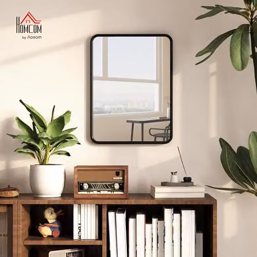 HOMCOM Modern Rectangular Wall Mirror with Black Metal Frame, W: 40.5 cm, H: 30 cm – 2