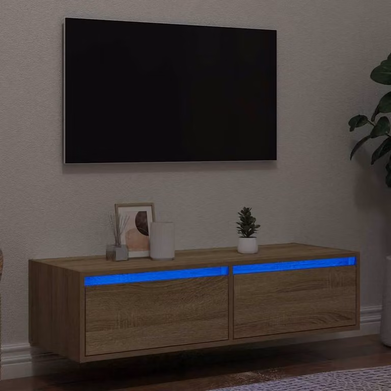 Berkfield Home TV Cabinet with LED Lights in Sonoma Oak Brown, W: 100 cm, D: 35.5 cm, H: 25 cm