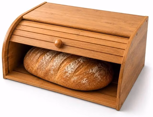 Oypla Bamboo Wooden Roll Top Bread Bin in Light Brown