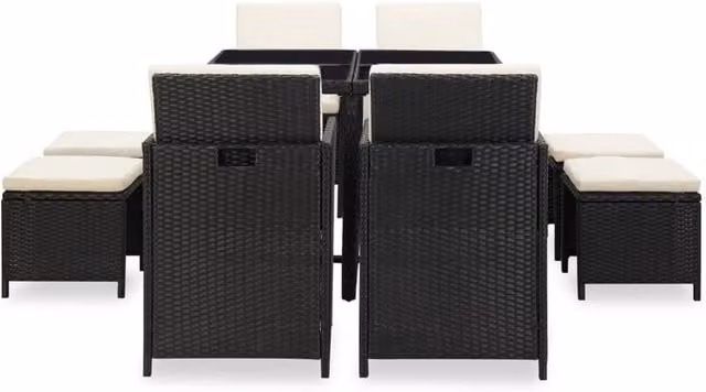 Berkfield Home Elegant 9 Piece Poly Rattan Outdoor Dining Set with Cushions in Black – 1