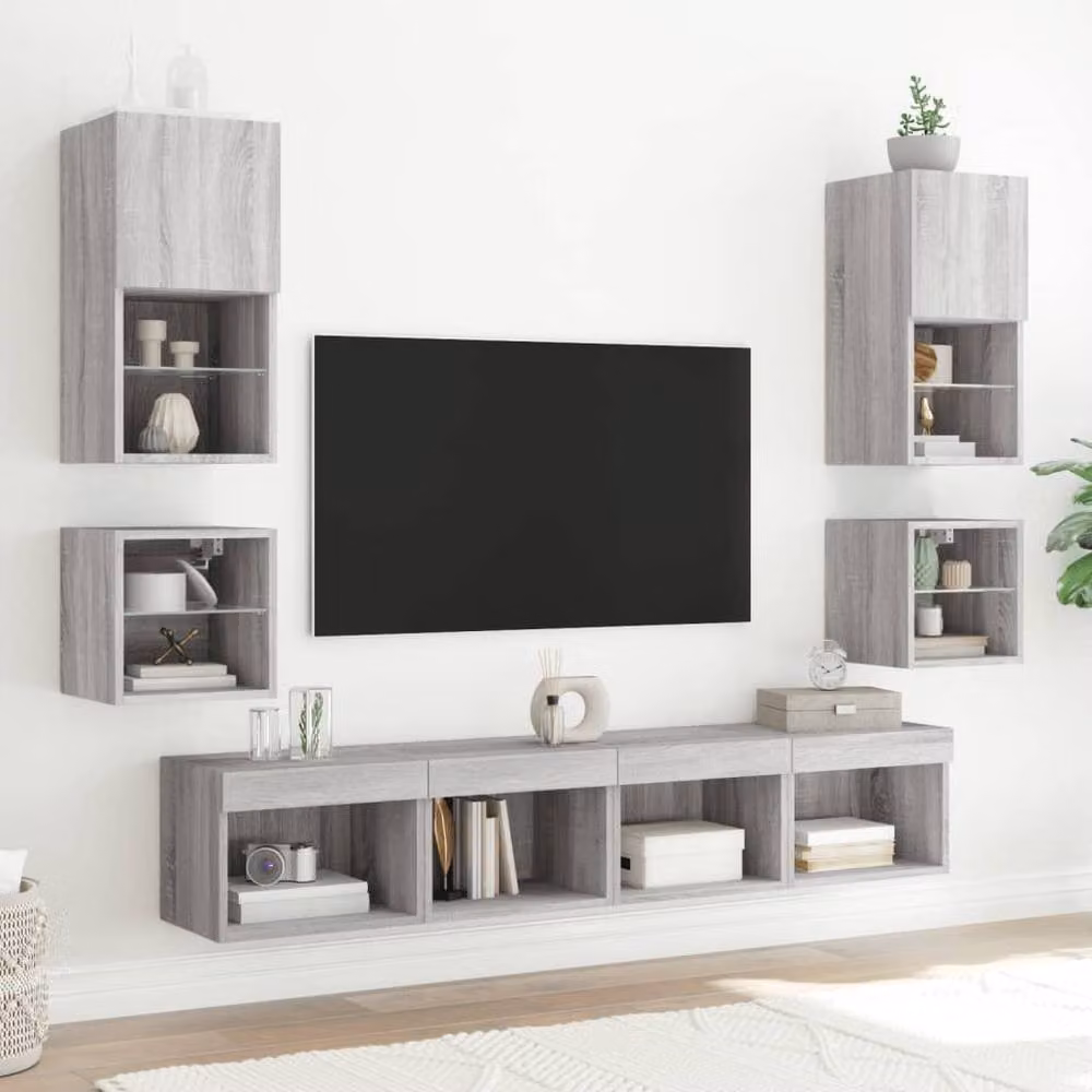 Berkfield Home Set of 2 Wall-Mounted Bedside Cabinets with Integrated LED Lights in Grey Sonoma – 2