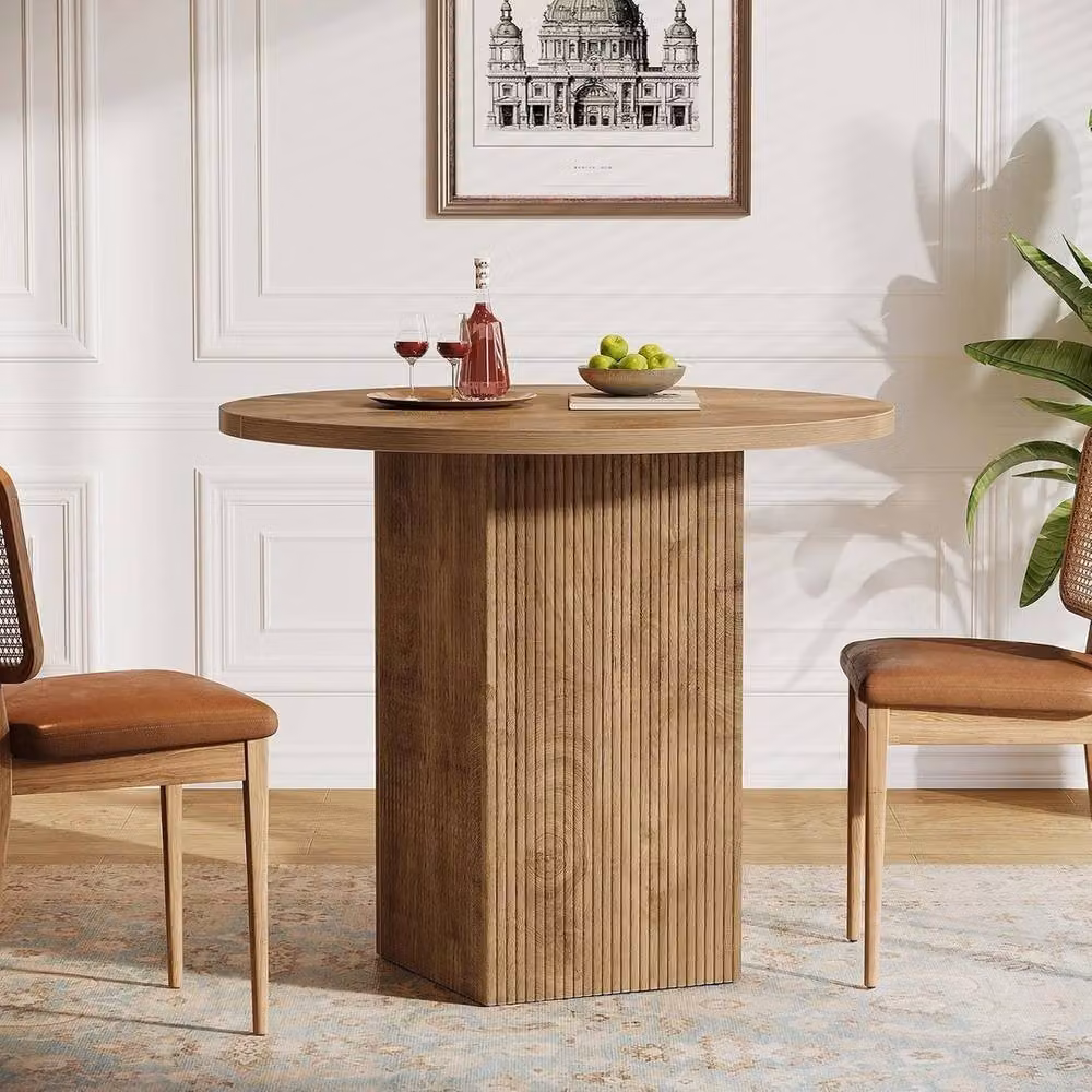 VOGREX Round Wooden Dining Table in Light Oak, Diameter: 80 cm, Height: 75 cm – 2