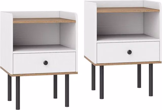 VOGREX Set of 2 White Modern Bedside Nightstands with Drawer and Open Storage Shelf – 1