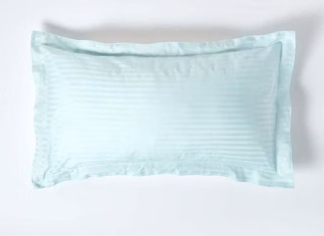 Homescapes Blue Egyptian Cotton King Size Oxford Pillowcase with Satin Stripe and 330 Thread Count