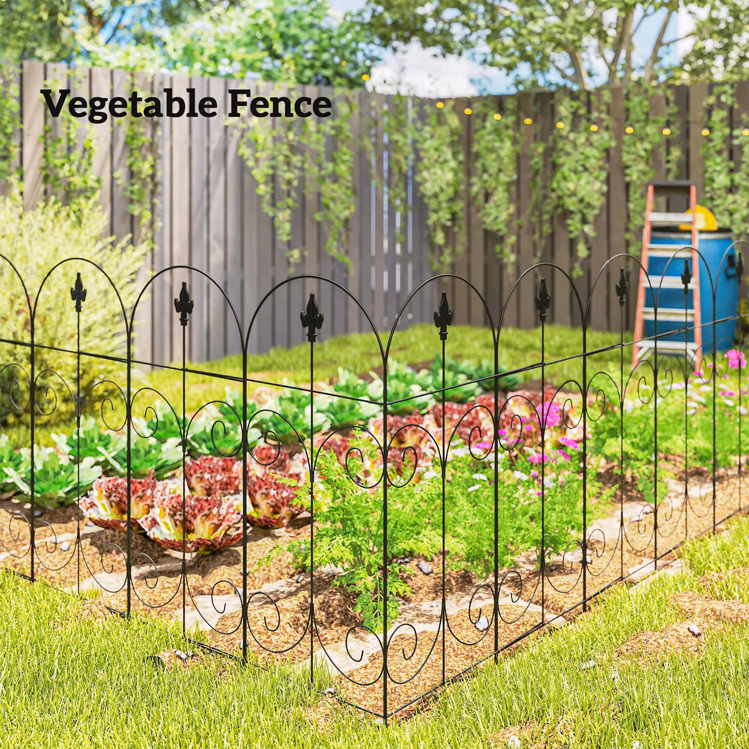 Outsunny 8-Panel Metal Garden Fencing, Rustproof Black Picket Fence for Flower Beds and Borders – 4