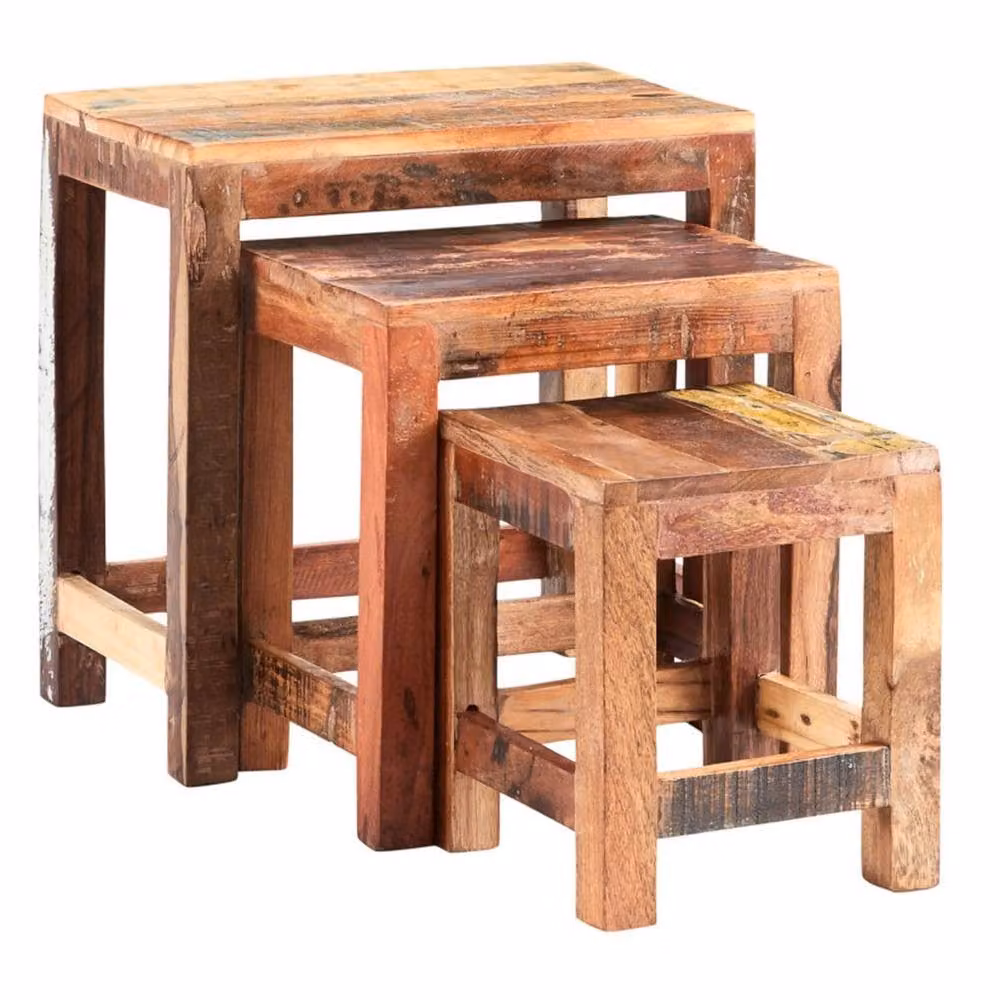 Wyld Haus Seattle Set of 3 Rustic Reclaimed Wood Nesting Tables in Brown – 2