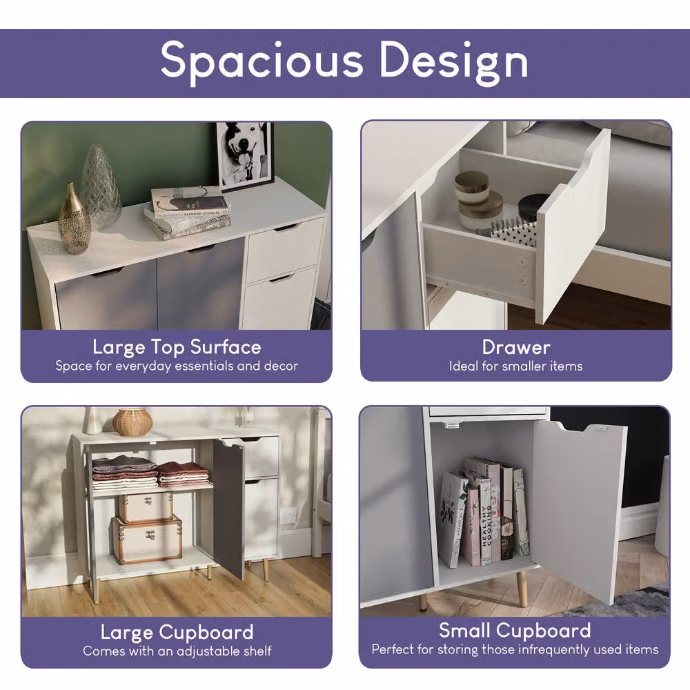 HD Designs Modern 3 Door and 1 Drawer Sideboard in Grey MDF and Solid Pine – 3