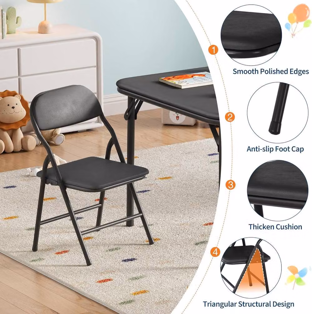 London Boutique 3-Piece Kids Folding Dining Table and 2 Upholstered Chairs Set in Black – 2