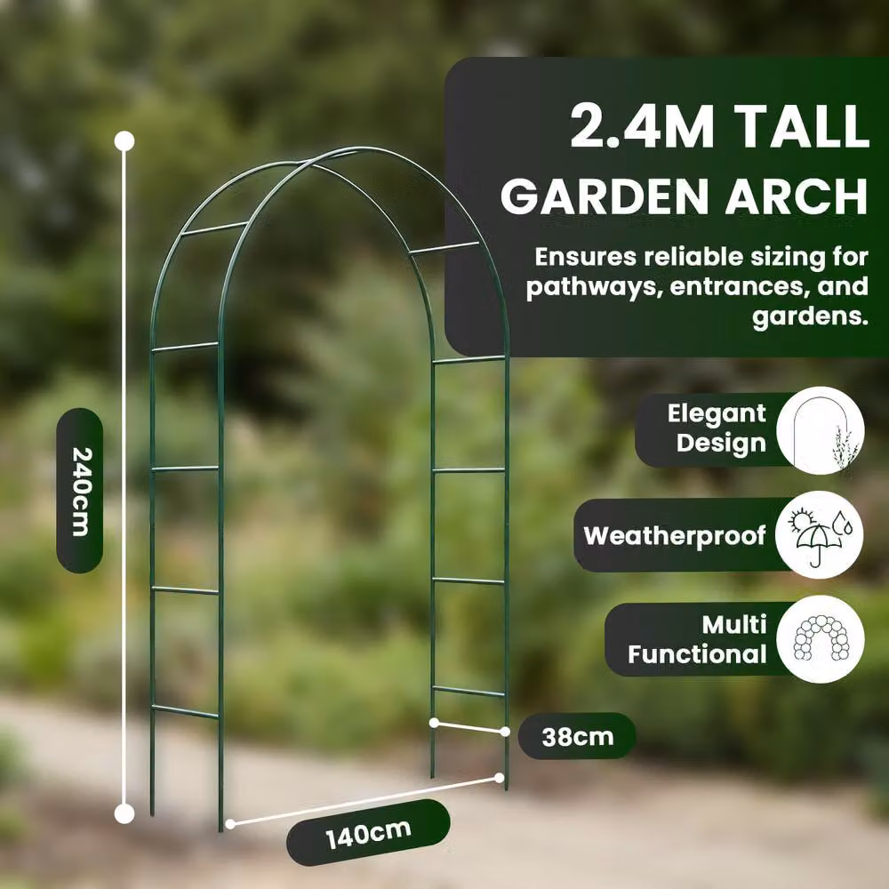 MANTRARAJ Metal Garden Archway Trellis Support in Green, H 240 cm x W 140 cm x D 38 cm – 2