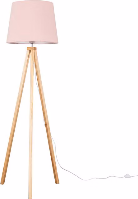 ValueLights Modern Tripod Floor Lamp with Pink Fabric Shade in Brown and Wood