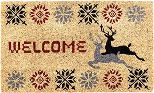 Coco&Coir Christmas Stag Coir Door Mat, Brown, W/D: 75 x 45 cm