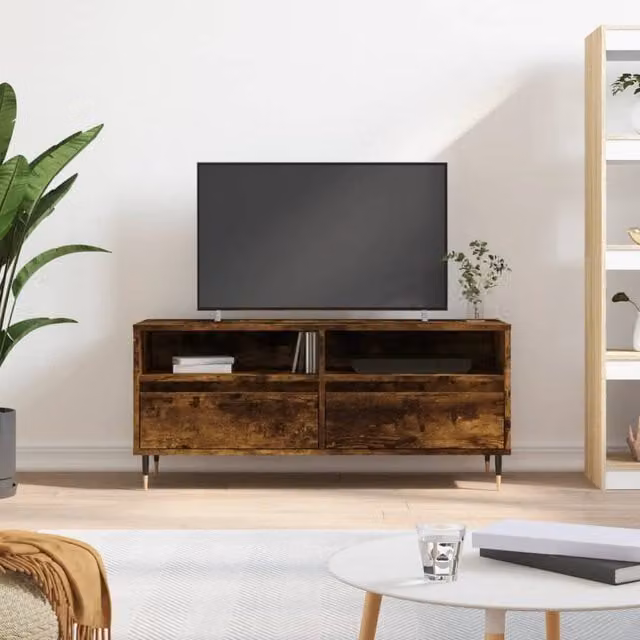 Berkfield Home Industrial TV Cabinet in Smoked Oak Brown, W/D/H: 100 x 34.5 x 44.5 cm – 1