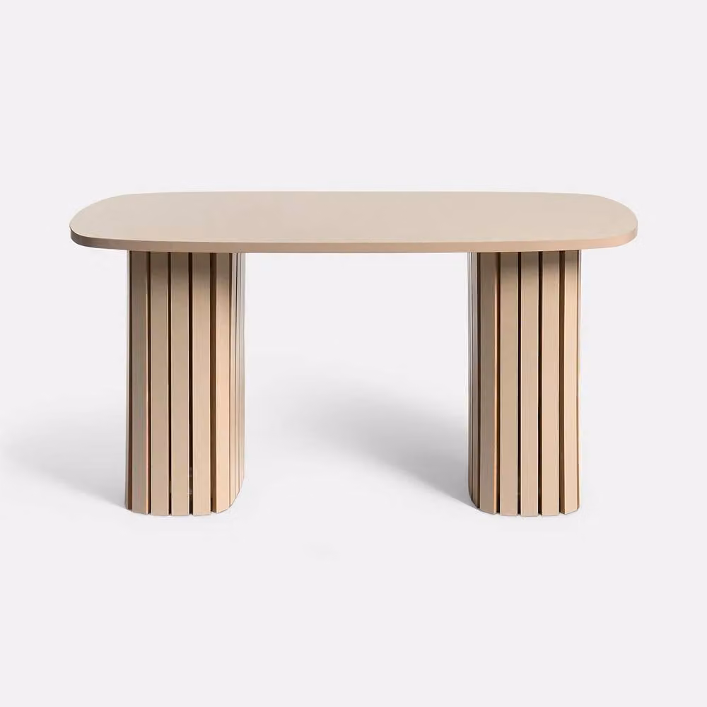 OHS Madison Ribbed Oval Coffee Table and Side Table in Natural Beige – 2