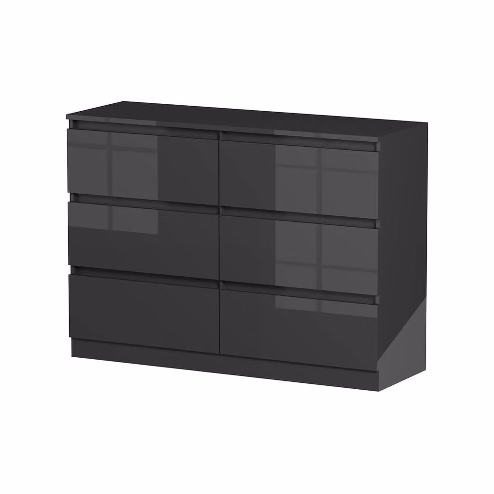 FORGEVIO Modern Glossy Black 6 Drawer Chest of Drawers and Bedside Cabinet – 2