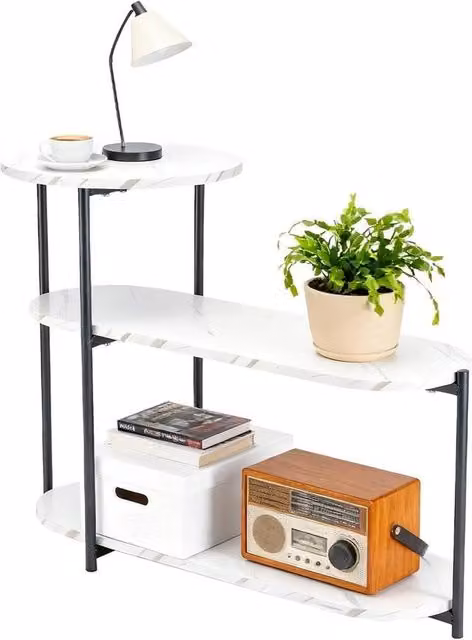 FORGEVIO Modern 3-Tier Round Side Table with Metal Frame in White – 1