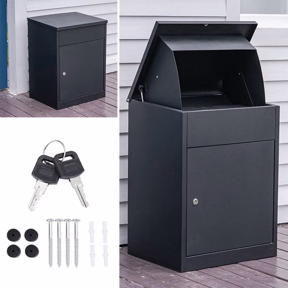 SPETLEK Black Large Lockable Weatherproof Outdoor Secure Parcel Drop Box made of Galvanised Steel – 2