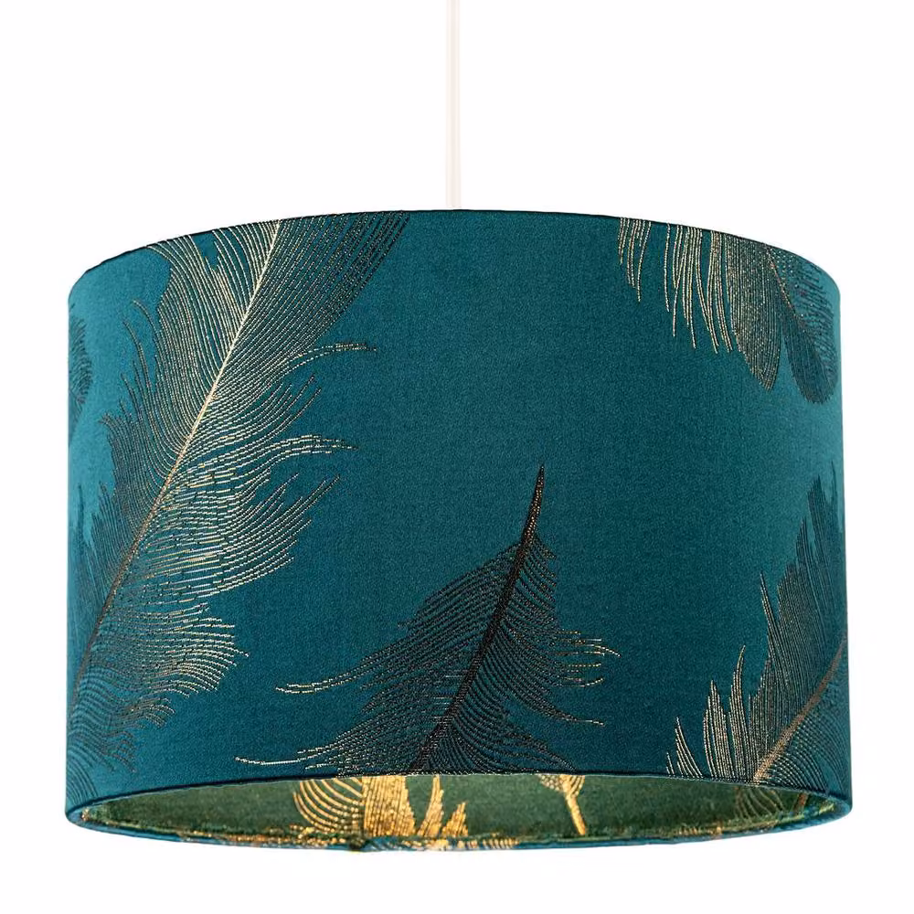 Happy Homewares Dark Emerald Green Cotton Jacquard Lampshade with Gold Foil Fern Design, Diameter: 30 cm – 2