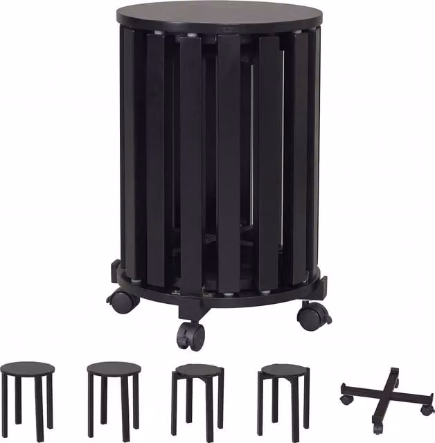 Costway Set of 4 Stackable Black Rubberwood Stools with Castors