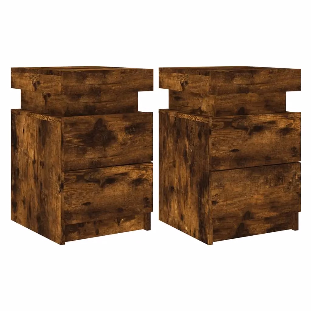 Berkfield Home Set of 2 Modern Bedside Cabinets with Integrated LED Lights in Smoked Oak Brown, W/D/H: 35 x 39 x 55 cm – 2