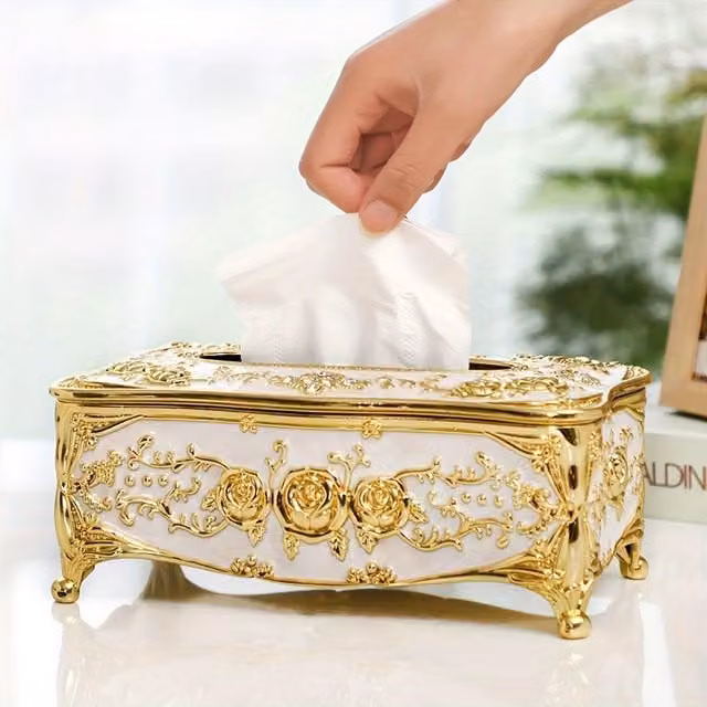 Smartbies Vintage Tissue Box Cover and Napkin Holder in Gold
