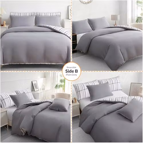 Pamposh Super King Reversible Duvet Set in White, 3-Piece Brushed Microfibre Bedding Set with Zipper Closure, Duvet Cover 200 x 200 cm and Pillowcases 50 x 75 cm – 3