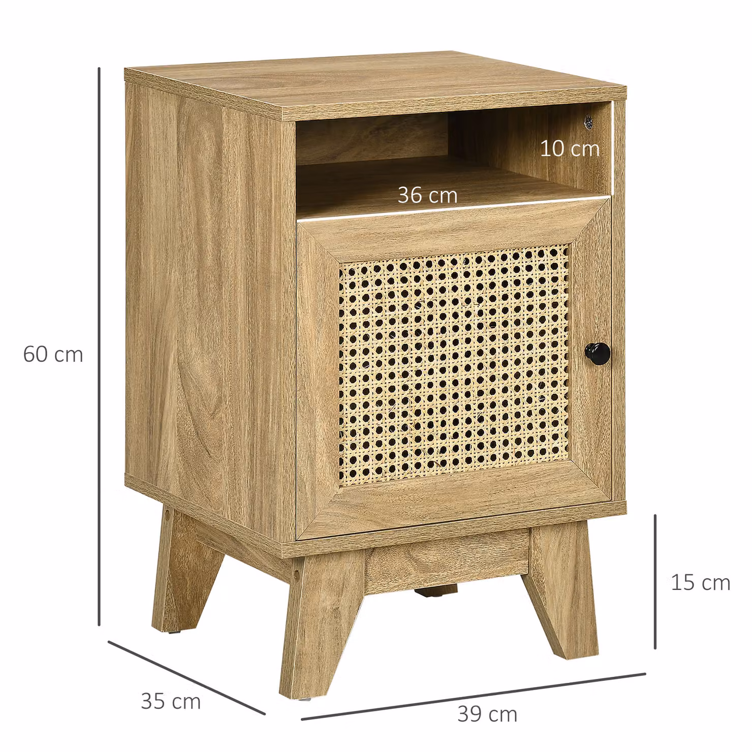 HOMCOM Set of 2 Boho Bedside Cabinets with Rattan-Infused Design and Storage, Beige and Brown – 3
