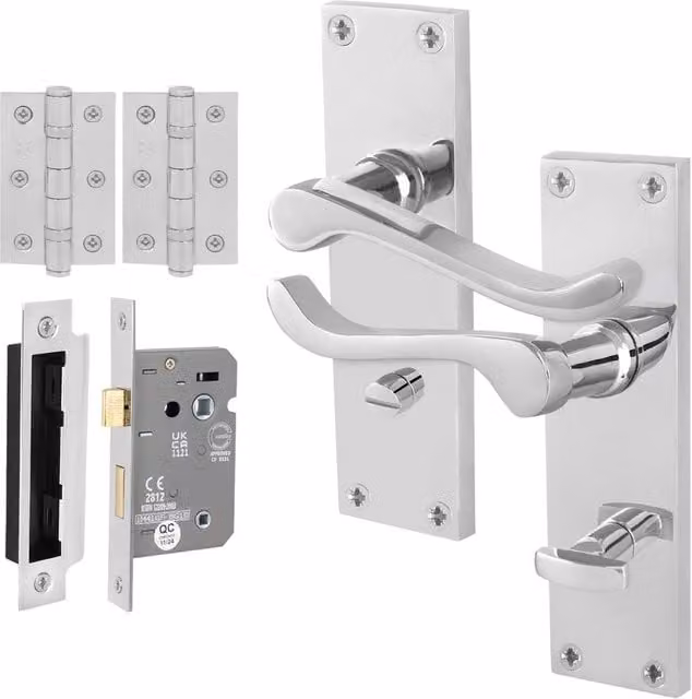 AFIT Chrome Scroll Bathroom Handle Lock and Hinge Set in Silver, W/D/H: 15 x 15 x 1.5 cm – 1