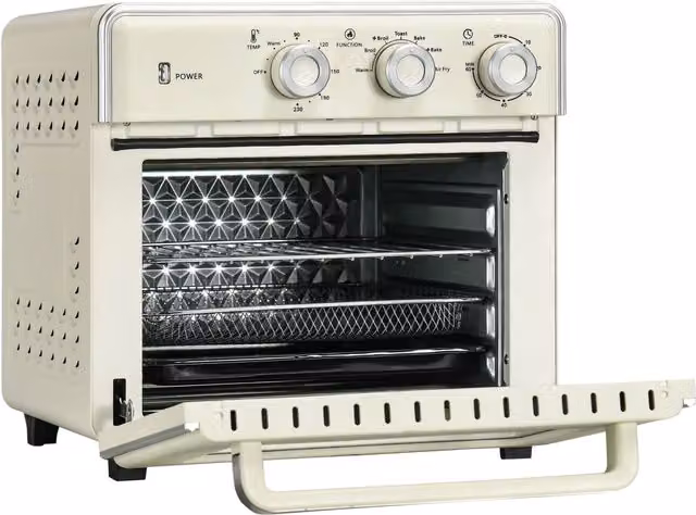 HOMCOM 20L 7-in-1 Convection Toaster Oven with Air Fry, Bake, Toast, Broil and Keep Warm Functions in Beige – 6