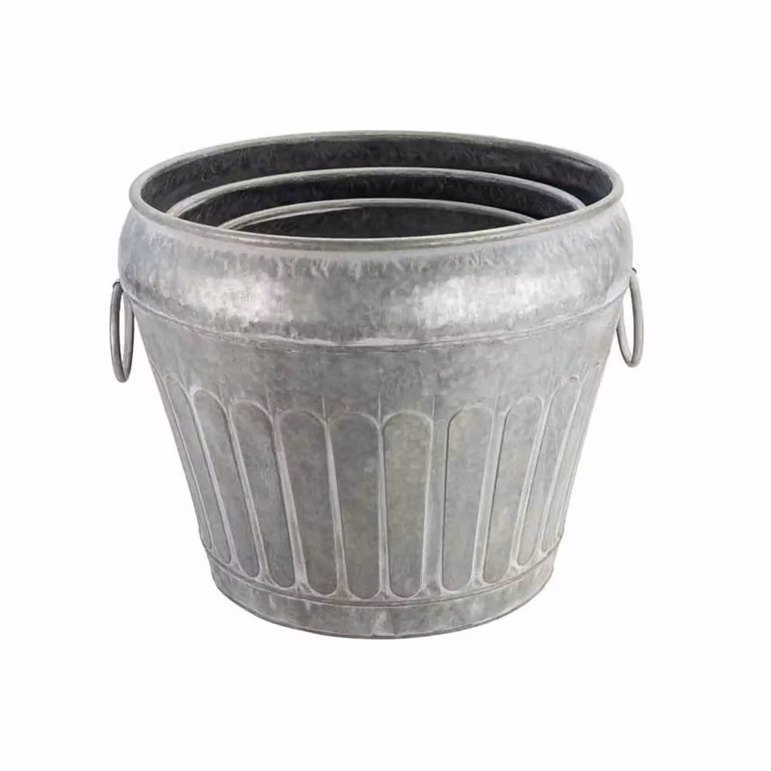 Ascalon Design Ltd Set of 3 Galvanised Steel Tub Planters, Grey, W: 43 cm, D: 43 cm, H: 37.5 cm – 2