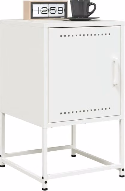 Berkfield Home Set of 2 White Metal Bedside Cabinets, W/D/H: 36 x 39 x 60.5 cm