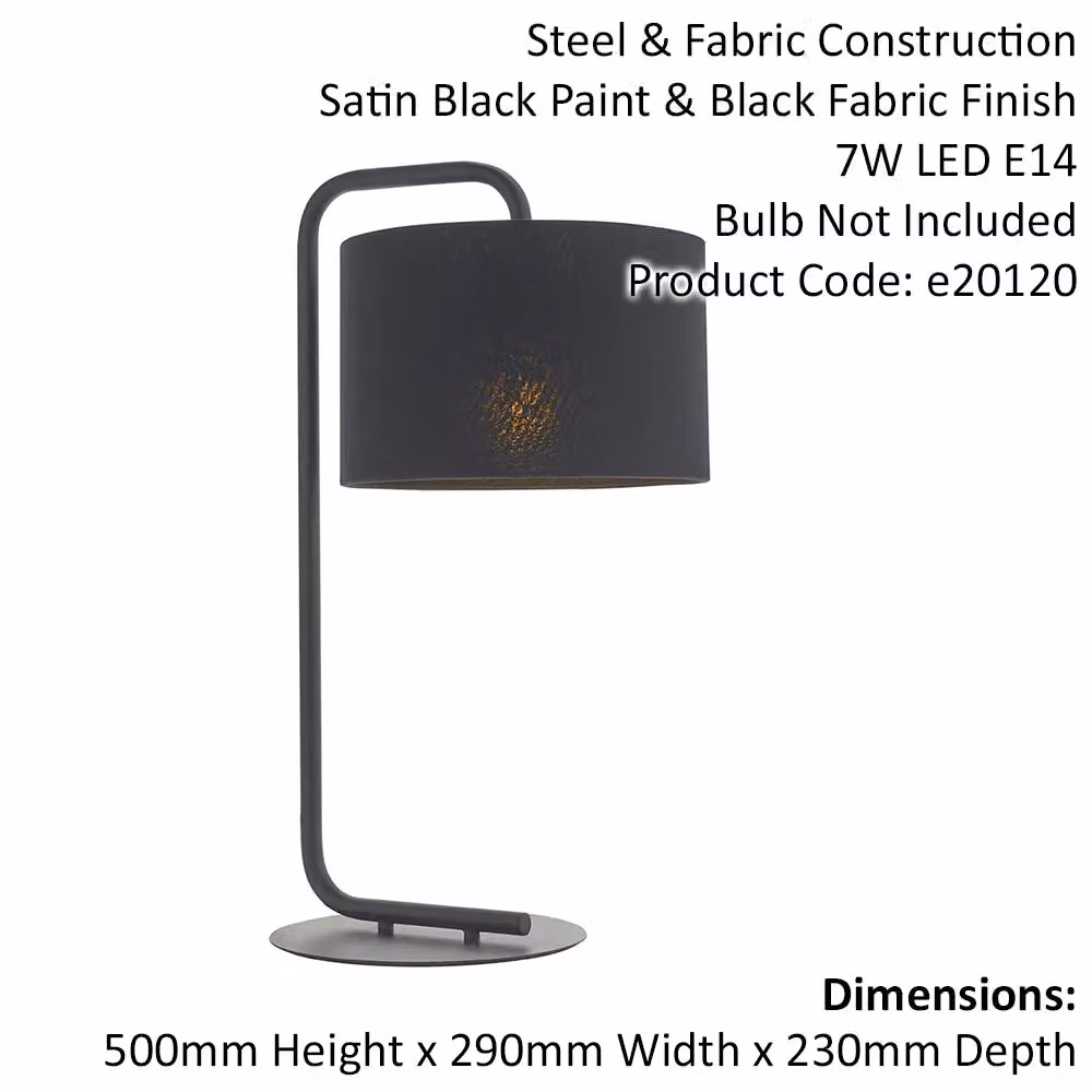 Loops 2 Pack Black Satin Table Lamps with Fabric Cylinder Shades – 2