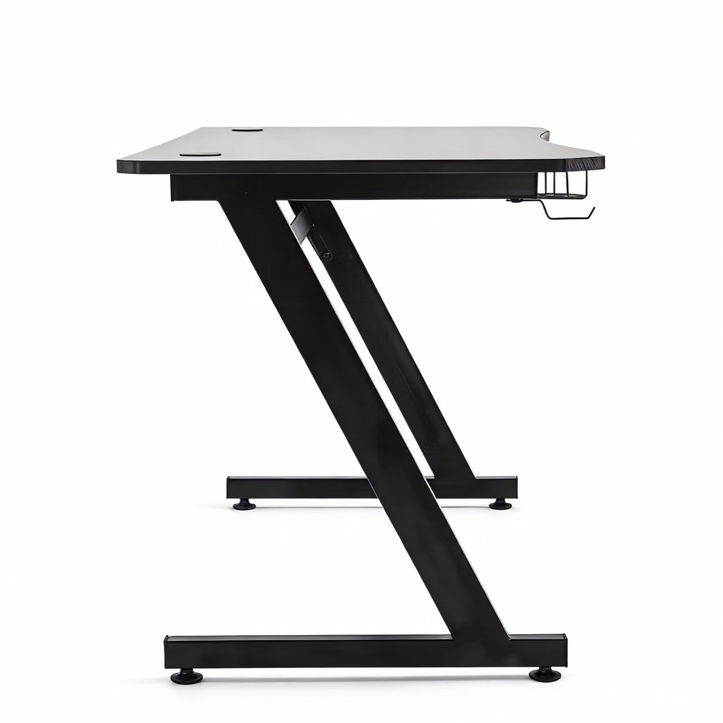 HOMCOM Ergonomic Black Gaming Desk with Steel Frame, Cup Holder, Headphone Hook and Cable Management – 3