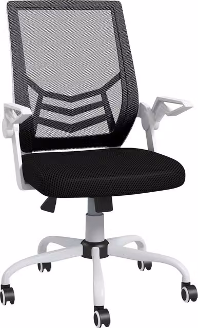 Vinsetto Ergonomic Black Fabric Desk Chair with Flip-Up Armrests, Swivel Wheels and Adjustable Lumbar Support for Home Office and Study