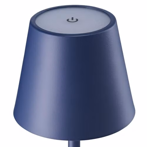 Happy Homewares Modern Rechargeable Touch Dimmable Table Lamp with Blue Metal Cone Shade and Warm White LED – 2