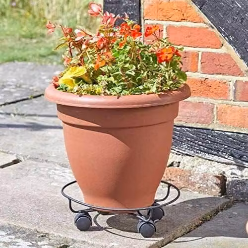 Marco Paul Black Metal Round Plant Pot Caddy, Diameter: 33 cm