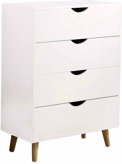 FORGEVIO White 4 Drawer Chest with Solid Wood Legs for Bedroom Storage – 1