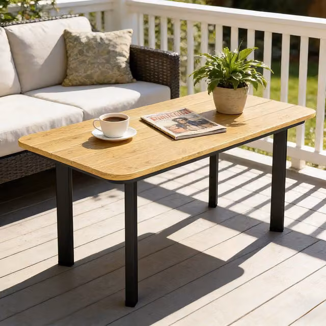 Outsunny Modern Outdoor Coffee Table with Brown Slatted WPC and Metal Top