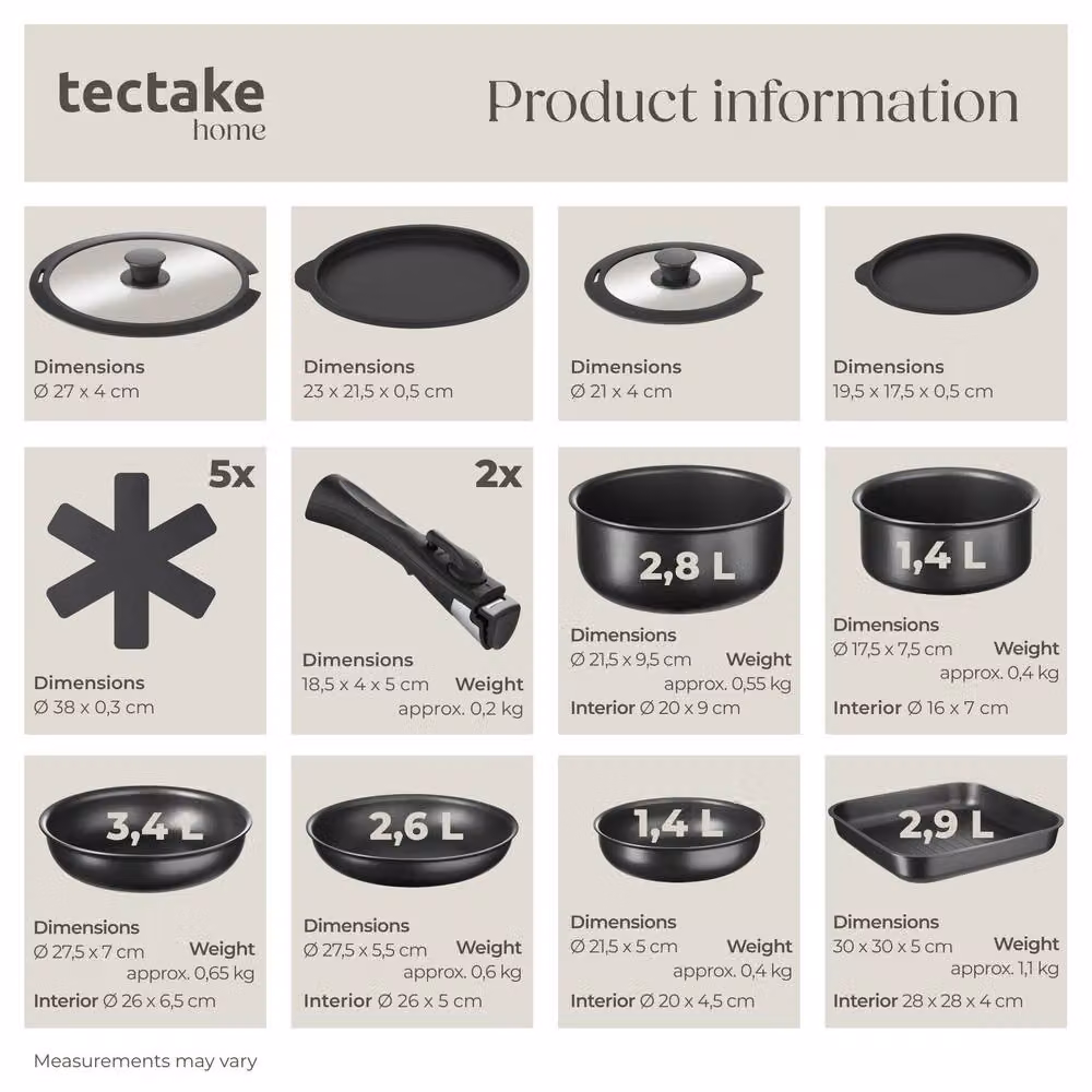 tectake Una/Parma Kitchen Starter Set with Non-Stick Frying Pan and Lid in Multicolour – 4