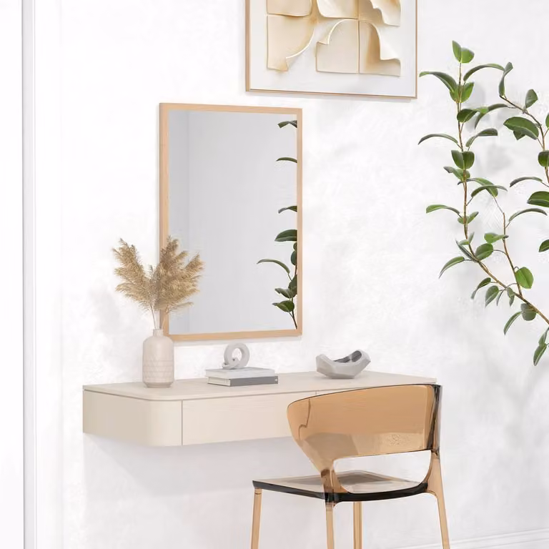 HOMCOM Rectangular Wall Mounted Glass Vanity Mirror in Beige and Brown