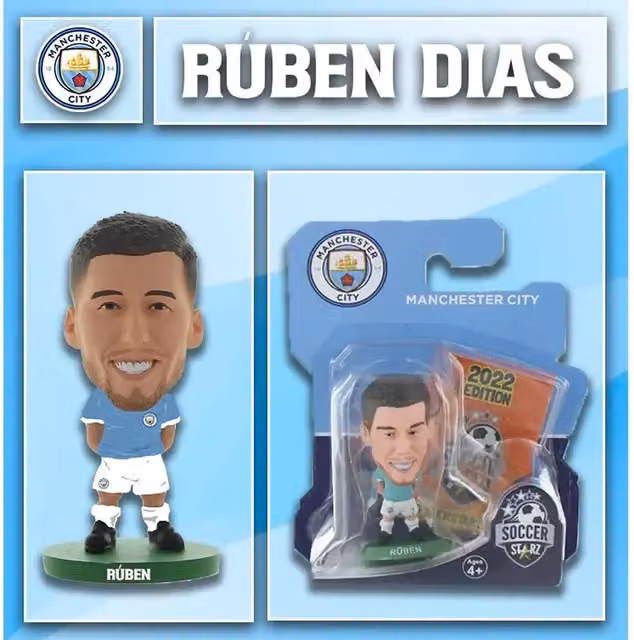 SoccerStarz Man City Ruben Dias Home Kit Classic Mini Figure, Turquoise