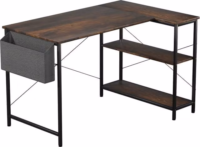 Levede L Shaped Corner Computer Desk in Brown and Black