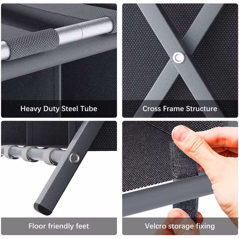 Huhote Metal Luggage Rack with Storage Shelf, Set of 2, Grey – 7